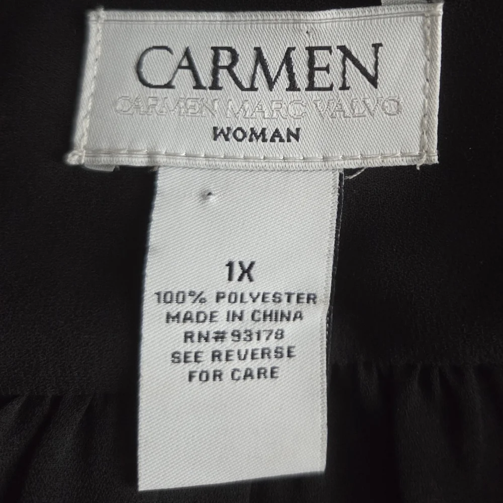 Carmen Marc Valvo Black V-Neck Zip-Front Long Sleeve Blouse Size 1X - Picture 10 of 10